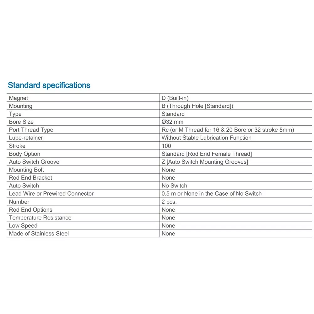SMC CDQ2B32-100DZ (Stroke 100 mm) Pneumatic Compact Air Cylinder with Magnet