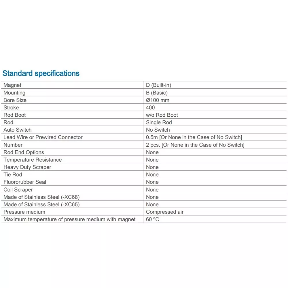SMC Standard ISO Air Cylinder 100 mm Bore 400 mm Stroke CP96SDB100-400C
