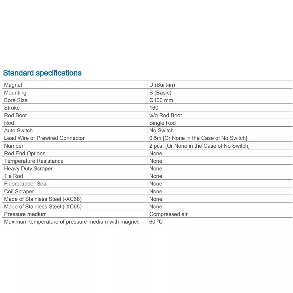 SMC Standard ISO Air Cylinder 100 mm Bore 160 mm Stroke CP96SDB100-160C