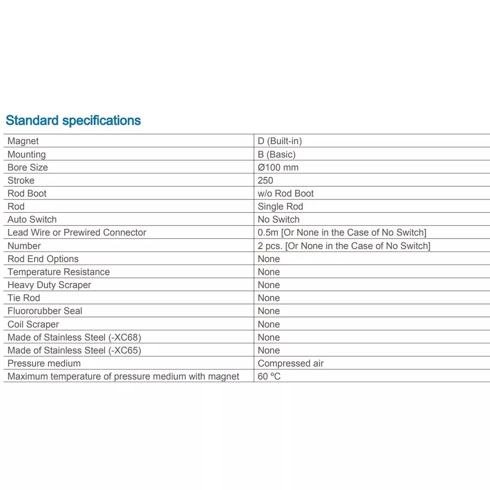 SMC Standard ISO Air Cylinder 100 mm Bore 250 mm Stroke CP96SDB100-250C