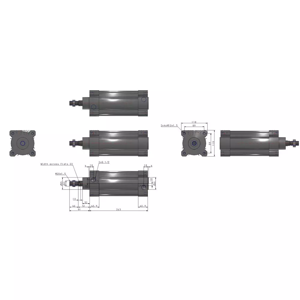 SMC Standard ISO Air Cylinder 100 mm Bore 125 mm Stroke CP96SDB100-125C