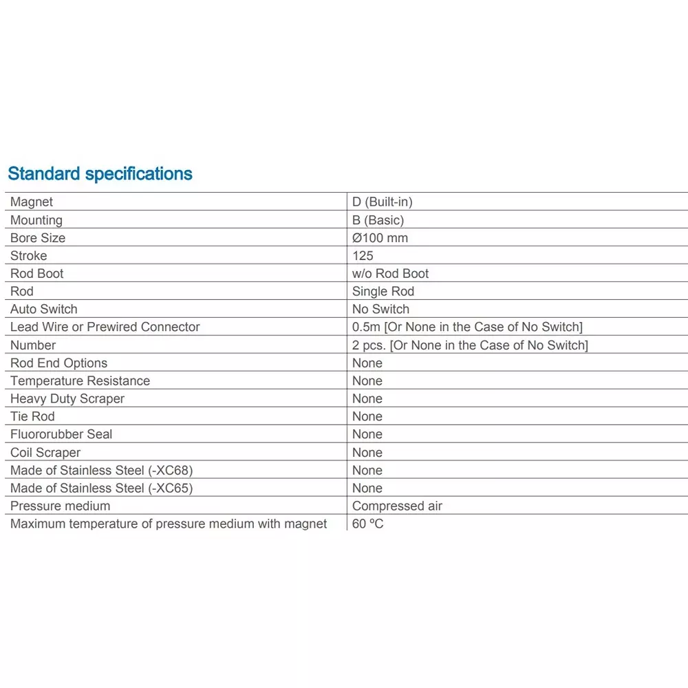 SMC Standard ISO Air Cylinder 100 mm Bore 125 mm Stroke CP96SDB100-125C