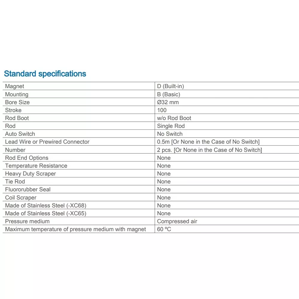 SMC Standard ISO Air Cylinder 32 mm Bore 100 mm Stroke CP96SDB32-100C