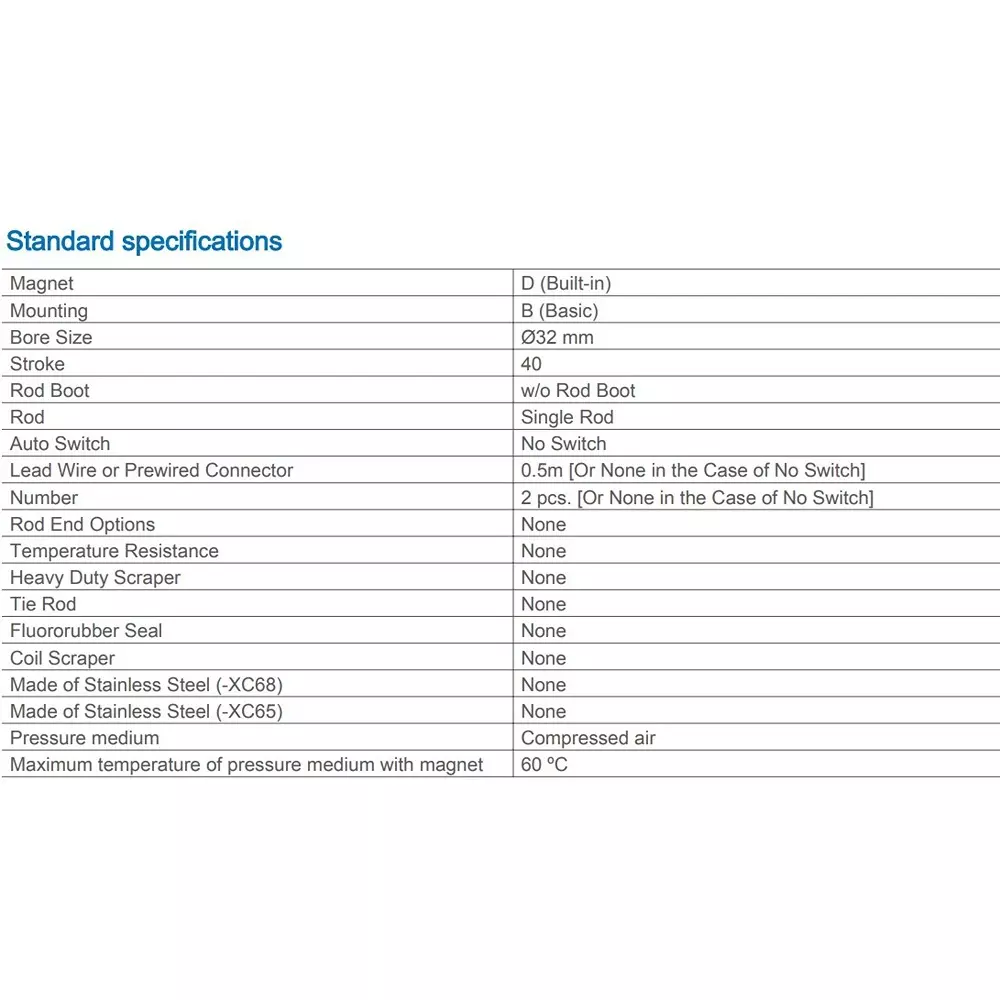 SMC Standard ISO Air Cylinder 32 mm Bore 40 mm Stroke CP96SDB32-40C