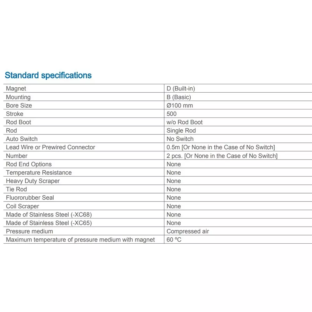 SMC Standard ISO Air Cylinder 100 mm Bore 500 mm Stroke CP96SDB100-500C