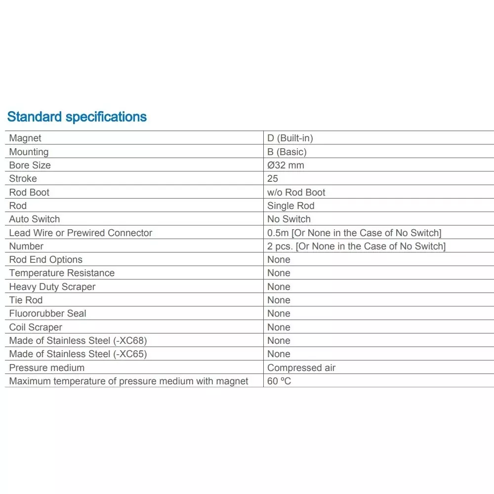 SMC Standard ISO Air Cylinder 32 mm Bore 25 mm Stroke CP96SDB32-25C