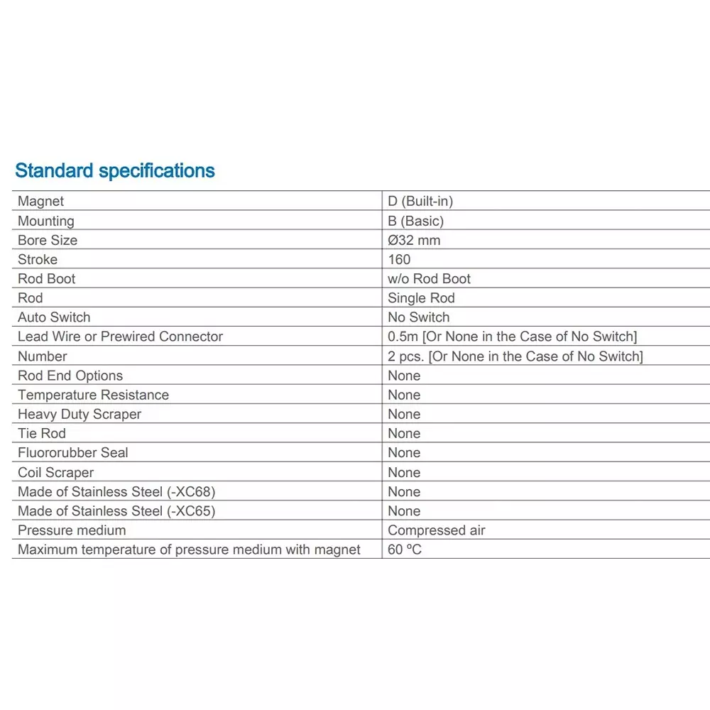 SMC Standard ISO Air Cylinder 32 mm Bore 160 mm Stroke CP96SDB32-160C