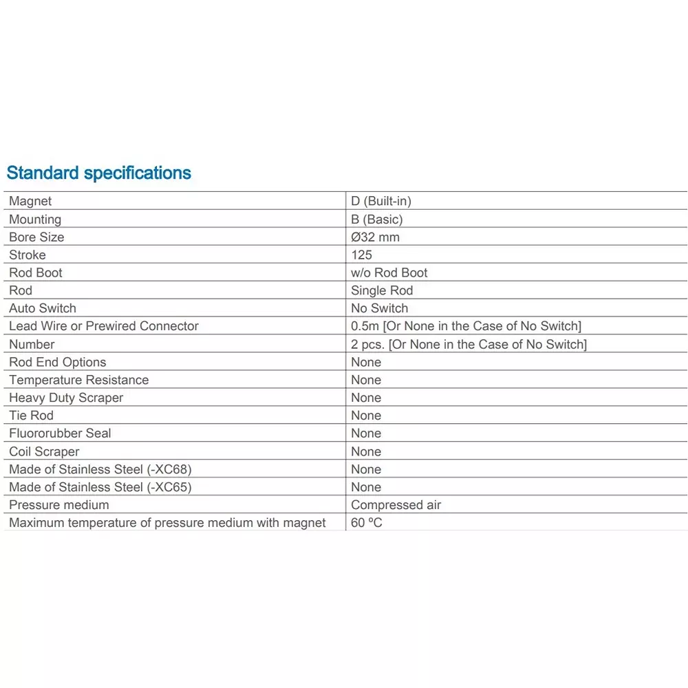 SMC Standard ISO Air Cylinder 32 mm Bore 125 mm Stroke CP96SDB32-125C
