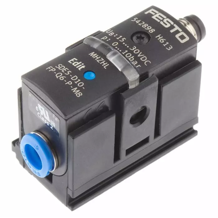 Festo Pressure Sensor, 15 to 30 V DC, IP40 10 bar, SDE5-D10-FP-Q6-P-M8