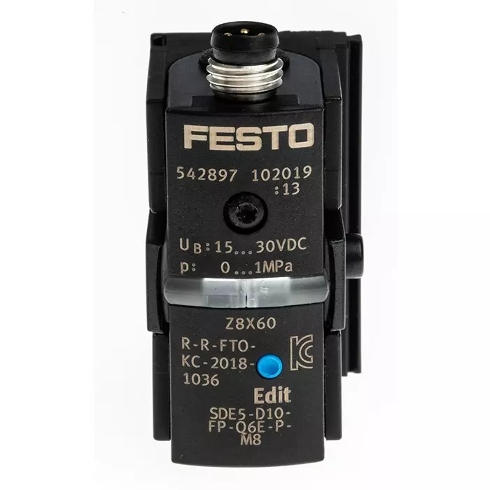 Festo Pressure Sensor, 12 to 24 V DC, IP40 10 bar, SDE5-D10-FP-Q6E-P-M8