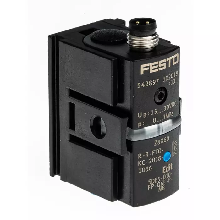 Festo Pressure Sensor, 12 to 24 V DC, IP40 10 bar, SDE5-D10-FP-Q6E-P-M8