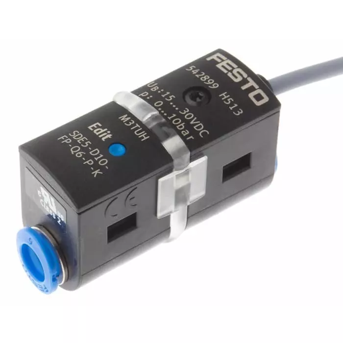 Festo Pressure Sensor, 12 to 24 V DC, IP40 10 bar, SDE5-D10-FP-Q6-P-K