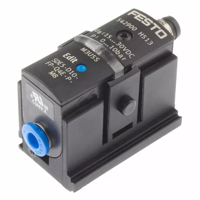 Festo Pressure Sensor, 12 to 24 V DC, IP40 10 bar, SDE5-D10-FP-Q4E-P-M8