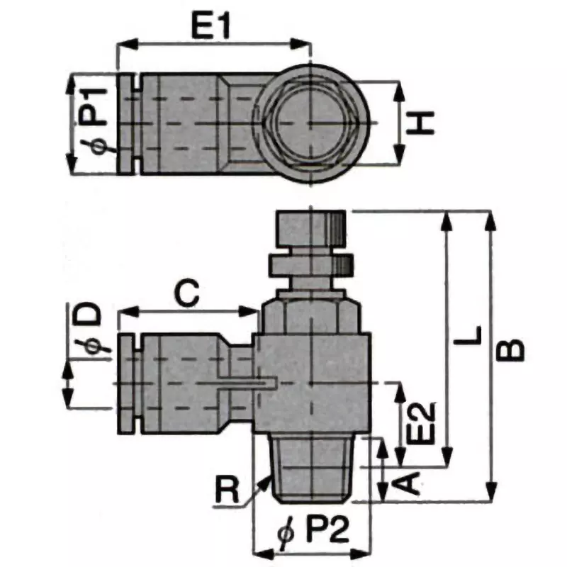 PISCO Speed Controller Elbow Type 0.1 to 0.9 Mpa, JSC1/4-01A