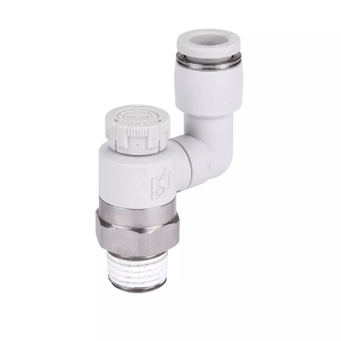 Airtac PTS Series Universal Speed Controller White Color 0-10 Kgf/cm² (0-1.0 MPa) Operating Pressue and Soft Nylon or Polyurethane Tubing, PTS 1203 D