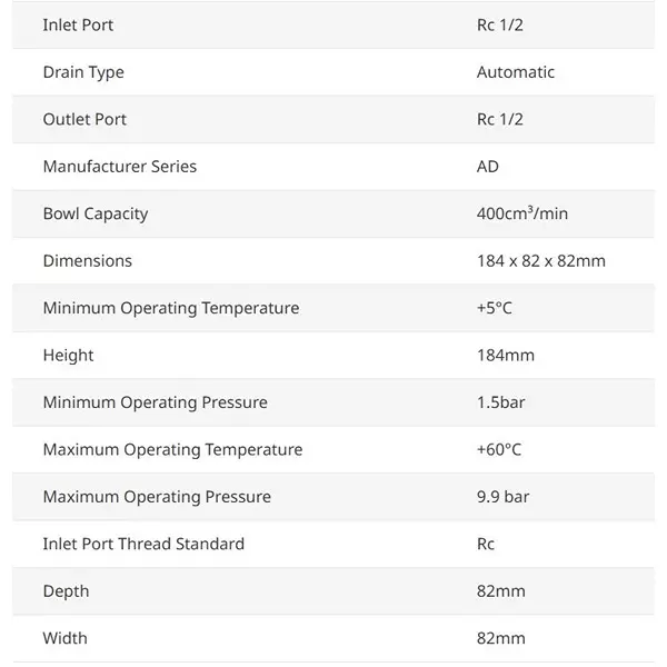 SMC 12.7 mm (1/2 Inch) Auto Drain Valve 1.5-9.9 Bar, AD402-04