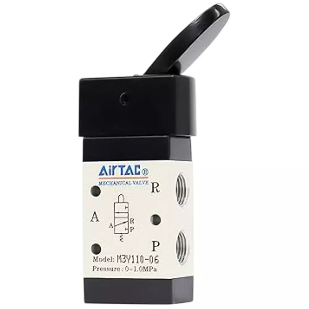 Airtac M3100 Series Rocking Lever Control with Lock Control Valve 3/2 Way External Control Direct Acting Type 1/8 inch (3.17 mm) Port Size and Aluminium Alloy Body, M3Y110
