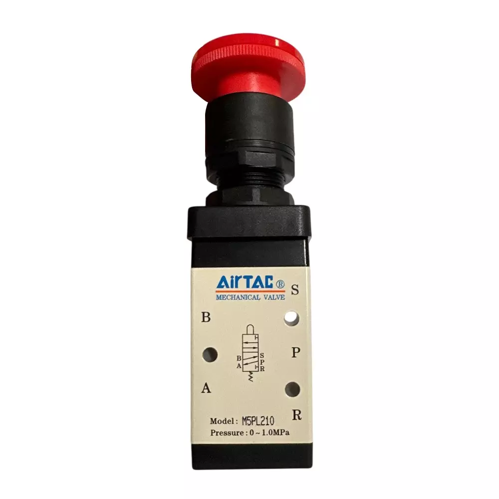 Airtac M5 Series Control Valve Button Control with Rotary Lock Type 5/2 Way 1/8 inch (3.17 mm) Port Size and Aluminium Alloy Body, M5PL210