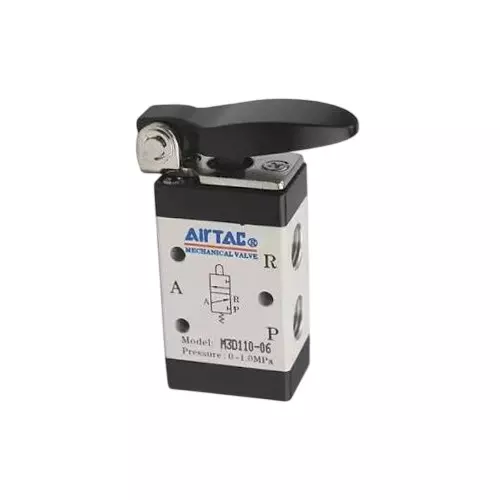 Airtac M3100 Series Short Lever Push Control Valve 3/2 Way External Control Direct Acting Type 1/8 inch (3.17 mm) Port Size and Aluminium Alloy Body, M3D110