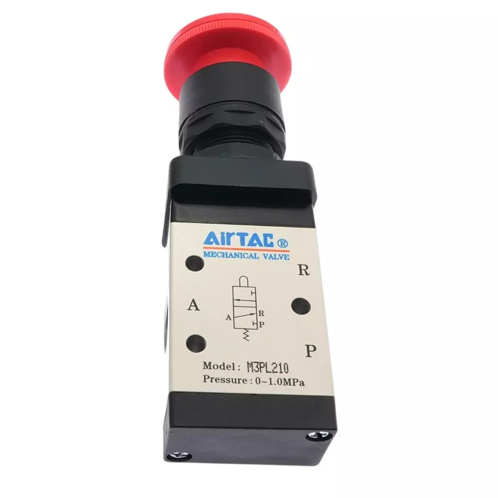 Airtac M3200 Series Button Control with Rotary Lock Control Valve 3/2 Way External Control Direct Acting Type 1/4 inch (6.35 mm) Port Size and Aluminium Alloy Body, M3PL210