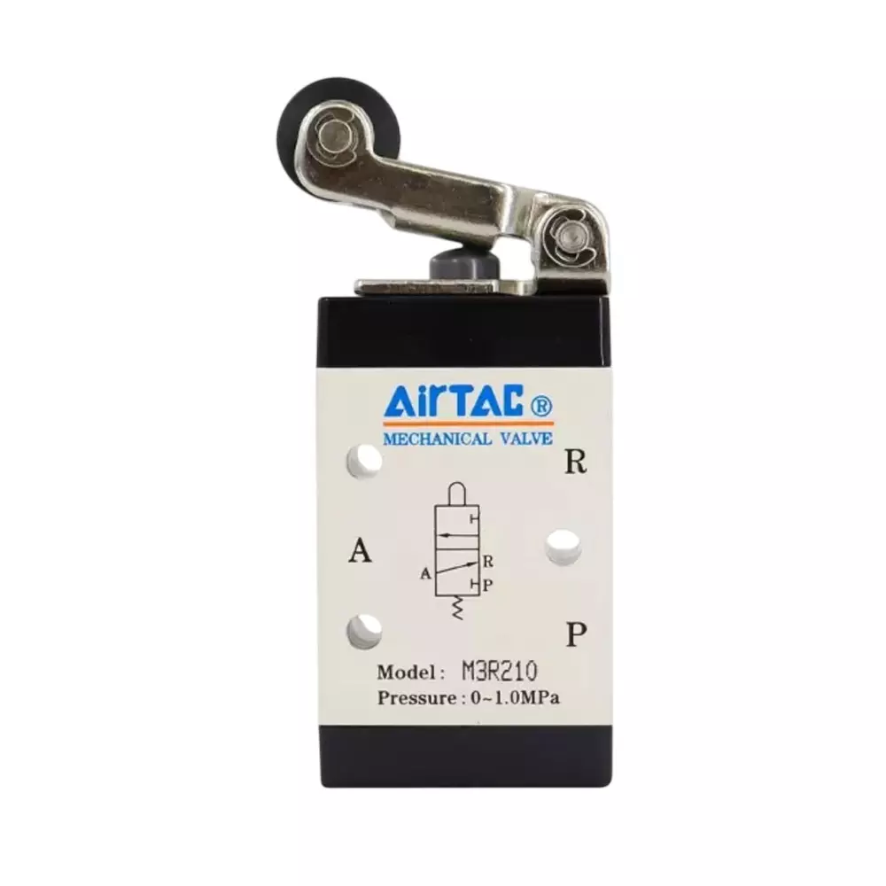 Airtac M3200 Series Double Direction Roller Control Valve 3/2 Way External Control Direct Acting Type 1/4 inch (6.35 mm) Port Size and Aluminium Alloy Body, M3R210