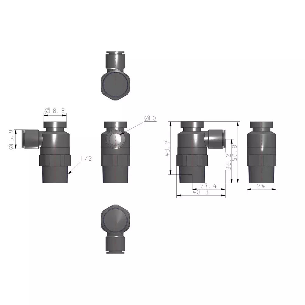 SMC 12.7 mm (1/2 Inch) PBT Speed Controller with One Touch fitting 10 mm Outer Dia, AS4211F-04-10SA (Pack of 10 Piece)