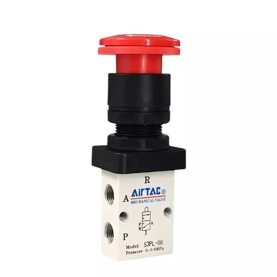 Airtac S3 Series Button Control with Rotary Lock Control Valve 3/2 Way External Control Direct Acting Type 1/4 inch (6.35 mm) Port Size and Aluminium Alloy Body, S3PL08