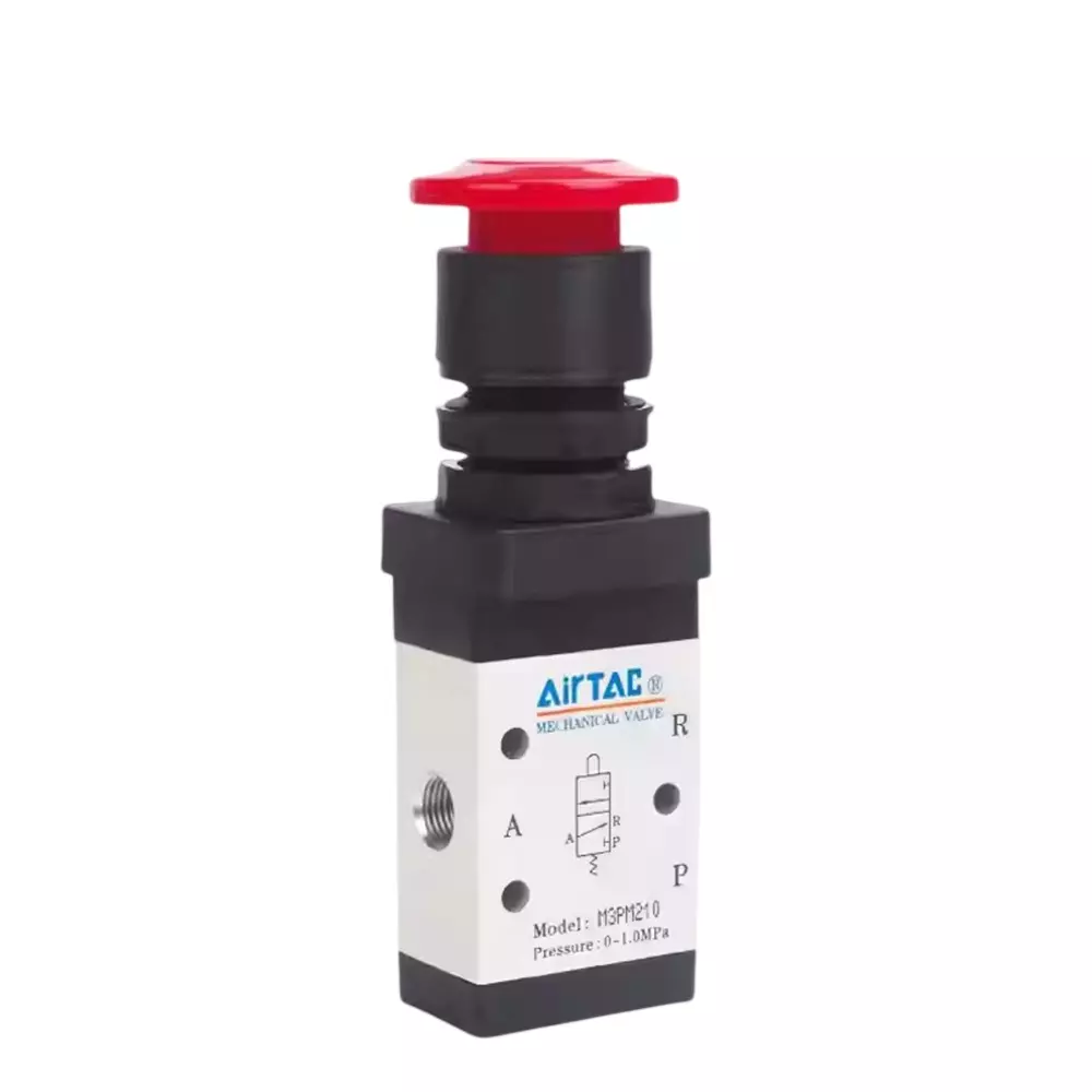 Airtac M3200 Series Mushroom Button Control Valve 3/2 Way External Control Direct Acting Type 1/4 inch (6.35 mm) Port Size and Aluminium Alloy Body, M3PM210