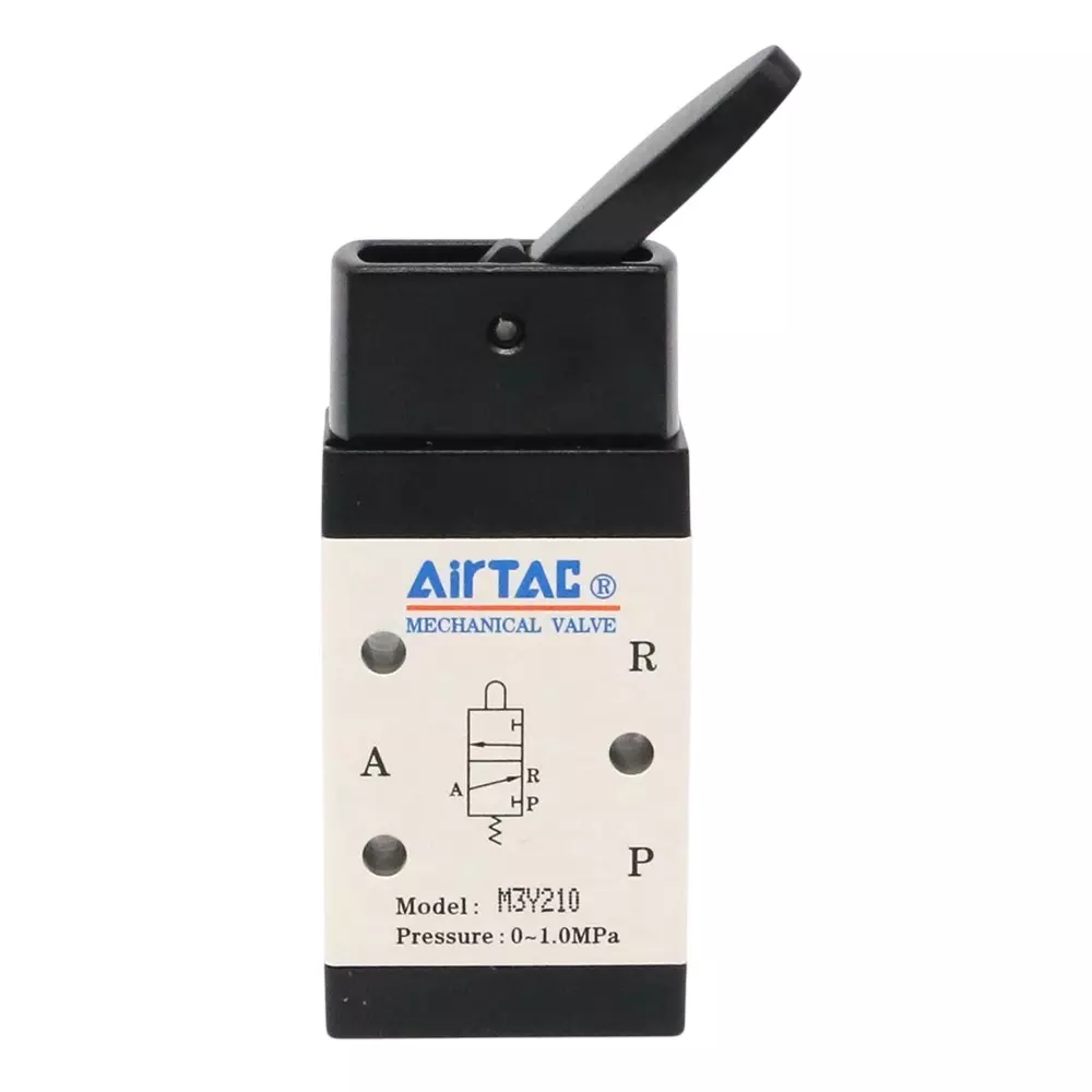 Airtac M3200 Series Rocking Lever Control with Lock Control Valve 3/2 Way External Control Direct Acting Type 1/4 inch (6.35 mm) Port Size and Aluminium Alloy Body, M3Y210