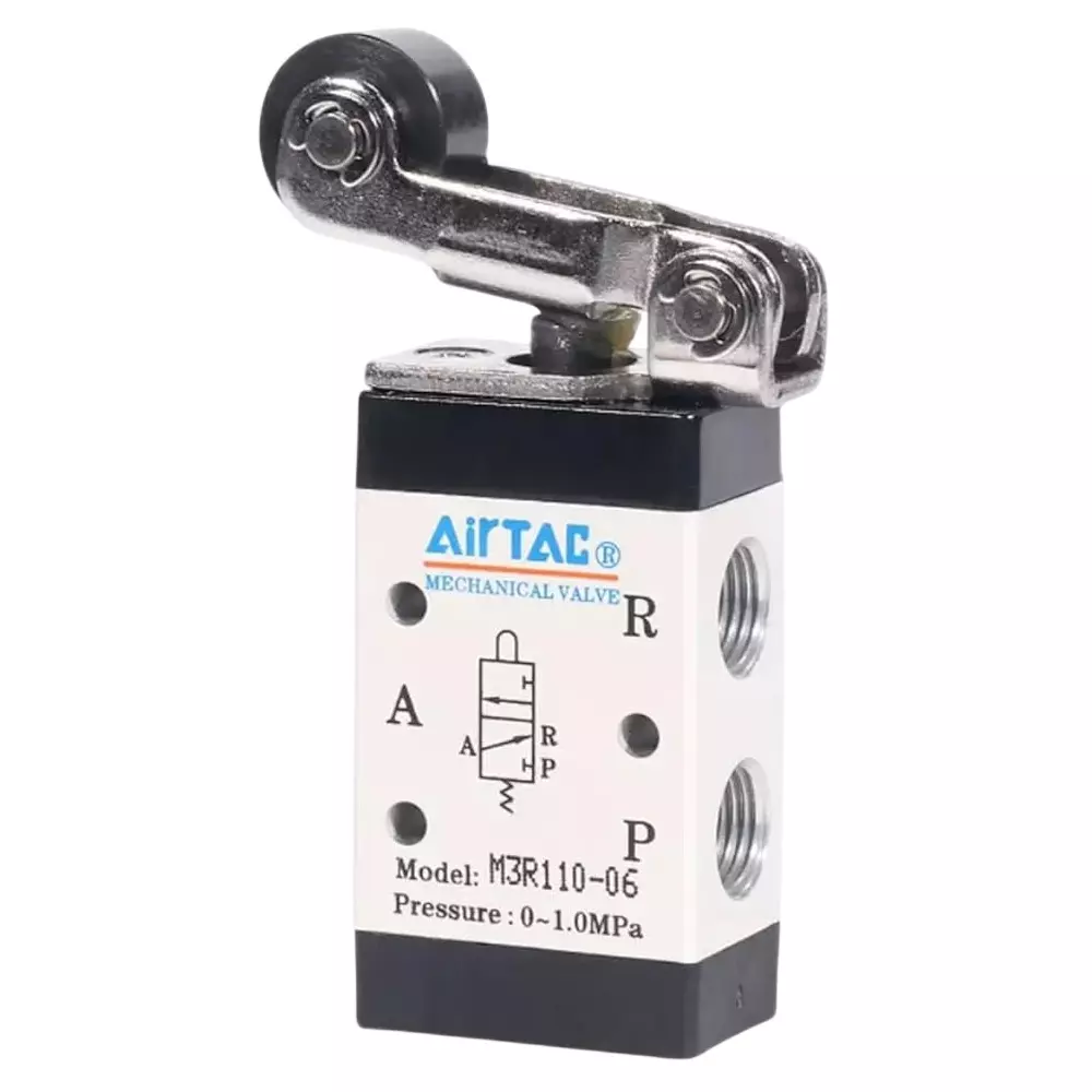 Airtac M3100 Series Double Direction Roller Control Valve 3/2 Way External Control Direct Acting Type 1/8 inch (3.17 mm) Port Size and Aluminium Alloy Body, M3R110