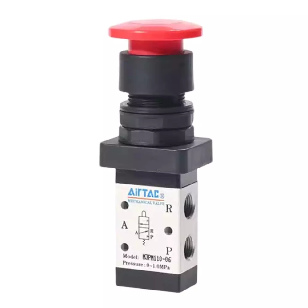 Airtac M3100 Series Mushroom Button Control Valve 3/2 Way External Control Direct Acting Type 1/8 inch (3.17 mm) Port Size and Aluminium Alloy Body, M3PM110