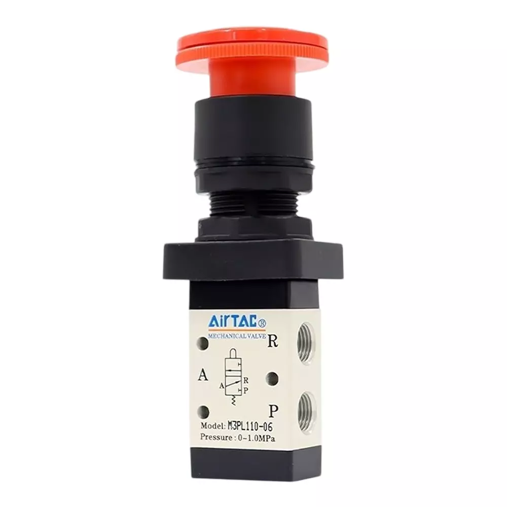 Airtac M3100 Series Button Control with Rotary Lock Control Valve 3/2 Way External Control Direct Acting Type 1/8 inch (3.17 mm) Port Size and Aluminium Alloy Body, M3PL110