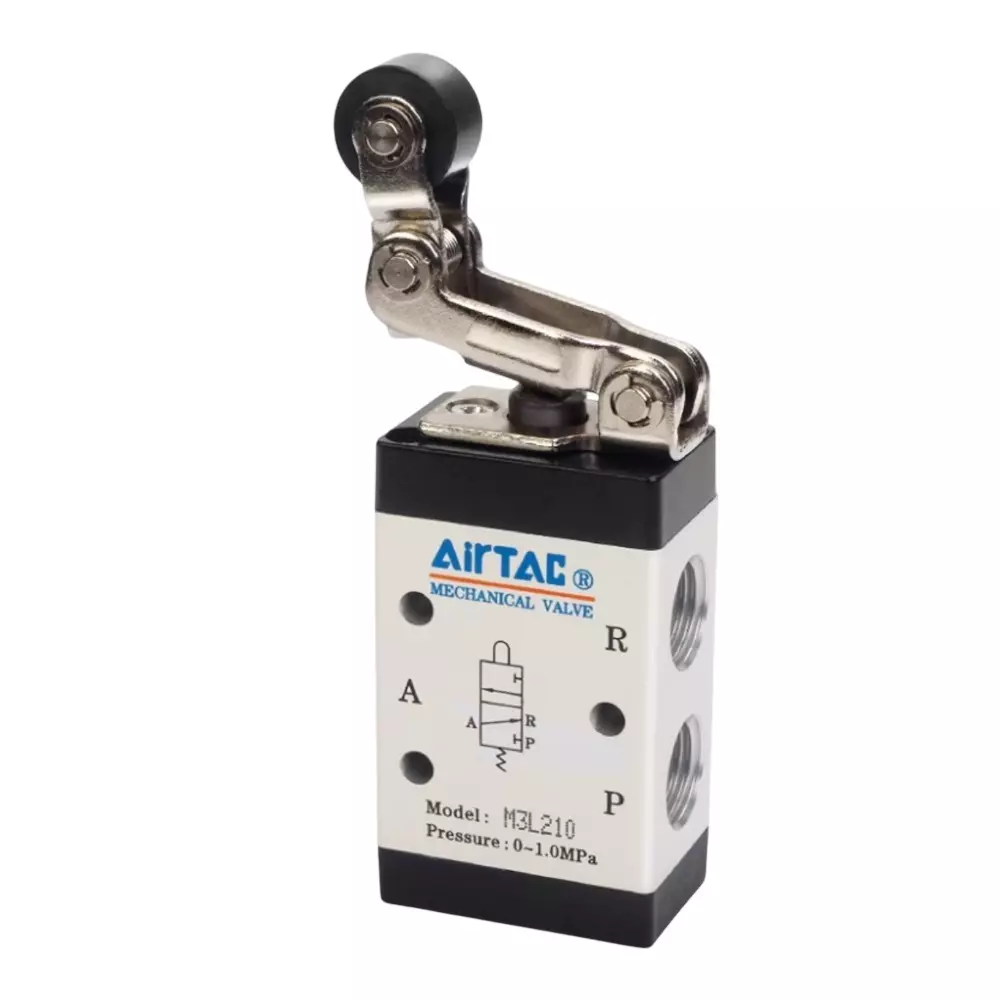 Airtac M3200 Series Single Direction Roller Control Valve 3/2 Way External Control Direct Acting Type 1/8 inch (3.17 mm) Port Size and Aluminium Alloy Body, M3L210