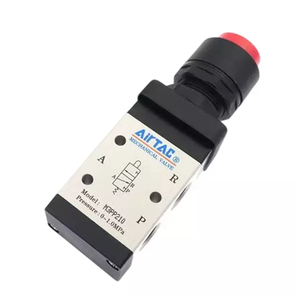 Airtac M3200 Series Protruding Button Control Valve 3/2 Way External Control Direct Acting Type 1/4 inch (6.35 mm) Port Size and Aluminium Alloy Body, M3PP210