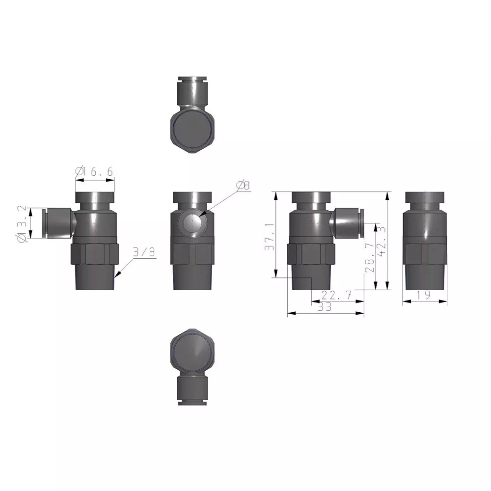 SMC 9.50 mm (3/8 inch) PBT Speed Controller with One Touch fitting 8 mm Outer Dia, AS3211F-03-08SA (Pack of 10 Piece)