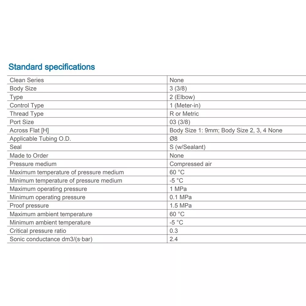 SMC 9.50 mm (3/8 inch) PBT Speed Controller with One Touch fitting 8 mm Outer Dia, AS3211F-03-08SA (Pack of 10 Piece)