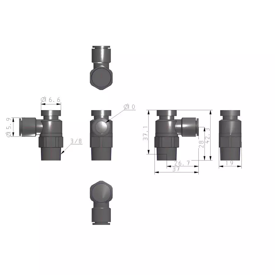 SMC 3/8 inch PBT Speed Controller with One Touch fitting 10 mm Outer Dia, AS3211F-03-10SA (Pack of 10 Piece)