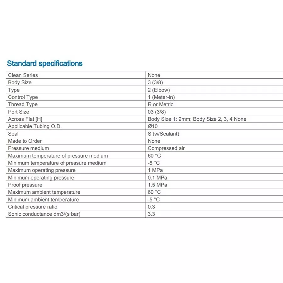 SMC 3/8 inch PBT Speed Controller with One Touch fitting 10 mm Outer Dia, AS3211F-03-10SA (Pack of 10 Piece)