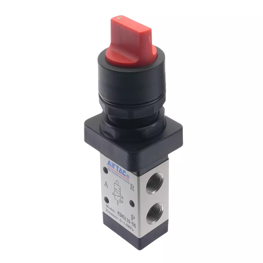 Airtac M3100 Series Knob Control with Lock Control Valve 3/2 Way External Control Direct Acting Type 1/8 inch (3.17 mm) Port Size and Aluminium Alloy Body, M3HS110