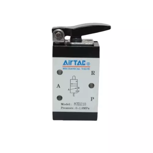 Airtac M3200 Series Short Lever Push Control Valve 3/2 Way External Control Direct Acting Type 1/8 inch (3.17 mm) Port Size and Aluminium Alloy Body, M3D210