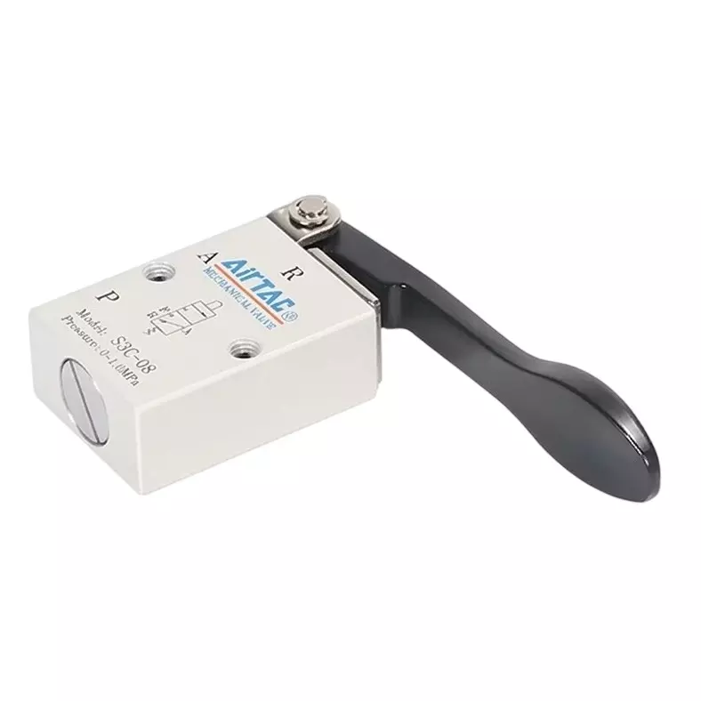 Airtac S3 Series Long Lever Push Control Valve 3/2 Way External Control Direct Acting Type 1/4 inch (6.35 mm) Port Size and Aluminium Alloy Body, S3C08