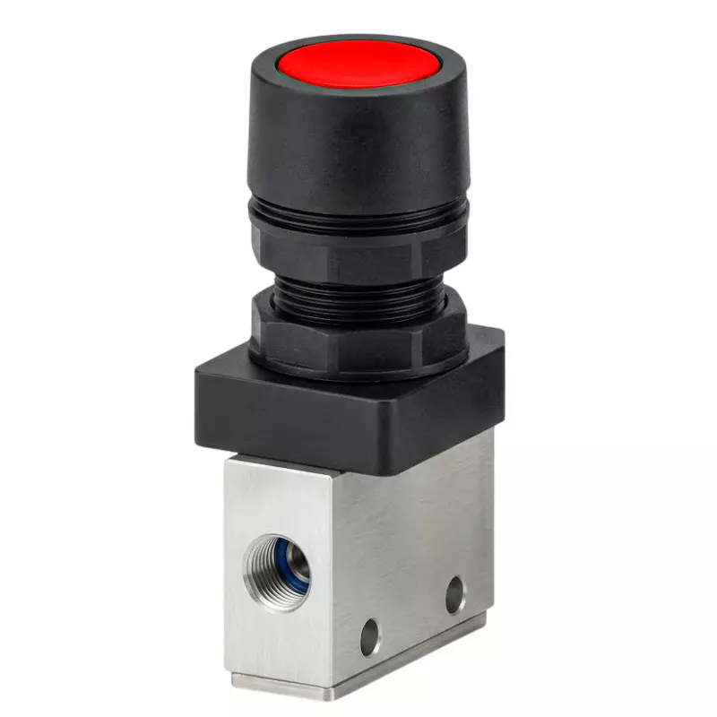 Spac Poppet Type Push Button Flat Valve Red Button Multicolor 3.17 mm for Industrial Use, PMB-01-NC-FT-R
