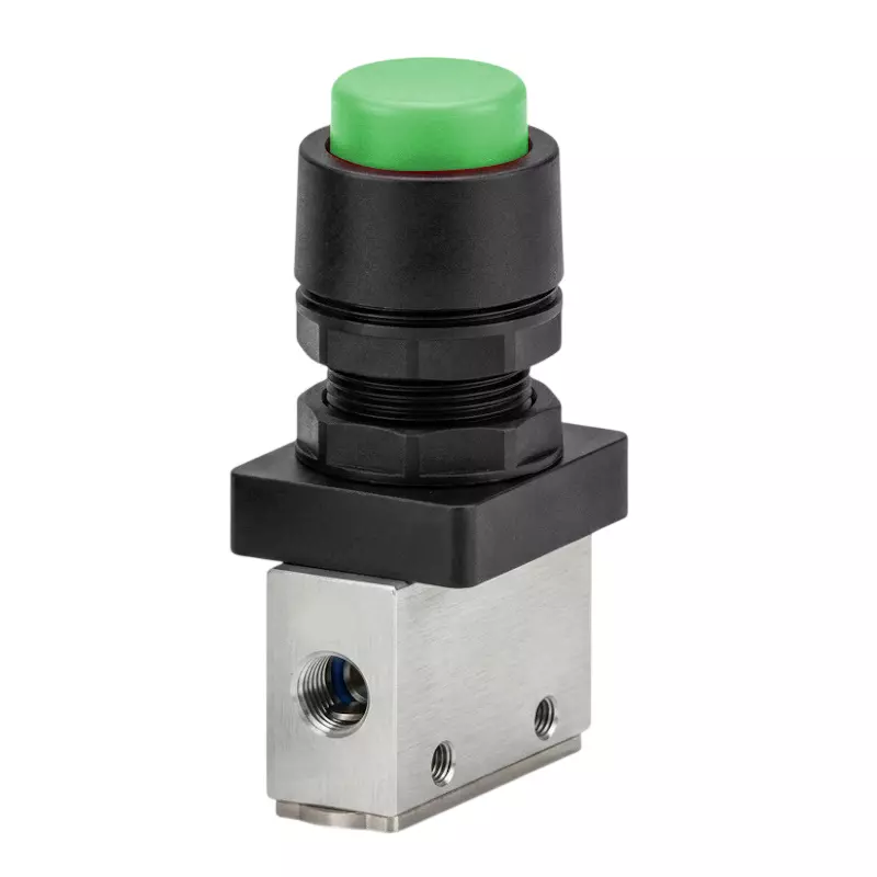 Spac Poppet Type Push Button Extended Valve Green Button Multicolor 3.17 mm for Industrial Use, PMB-01-NC-FE-G