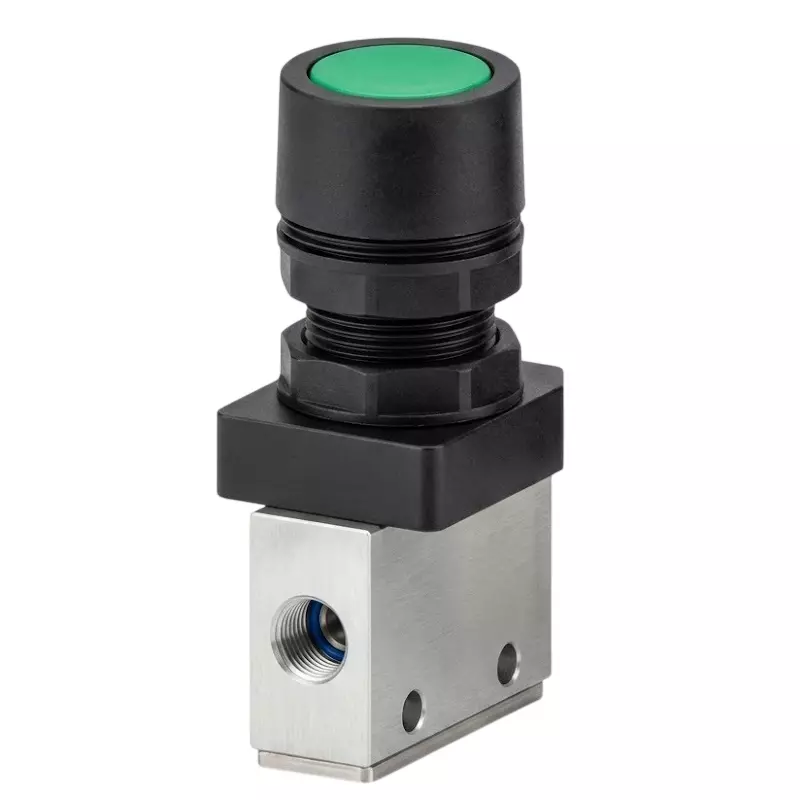 Spac Poppet Type Push Button Flat Valve Green Button Multicolor 3.17 mm for Industrial Use, PMB-01-NC-FT-G