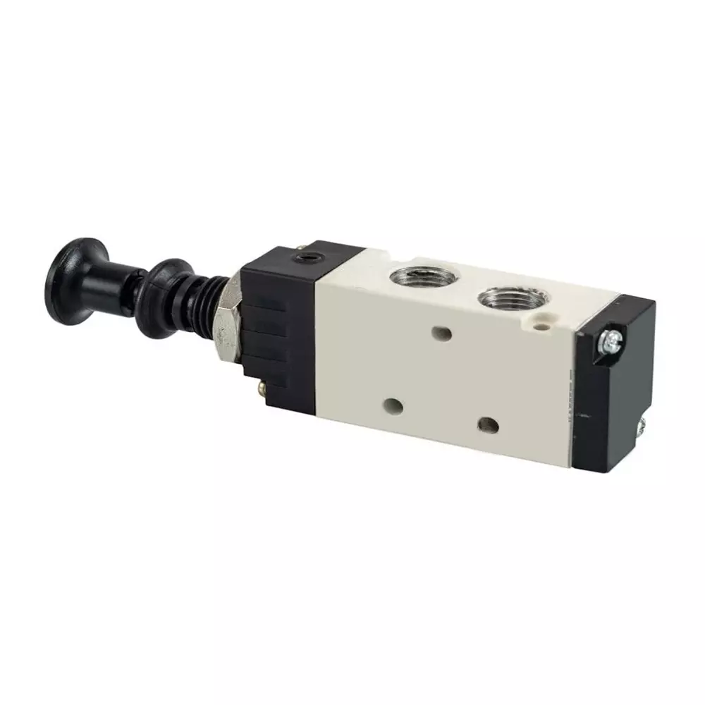 Spac Push Pull Operated Valve Normally Closed With Spring White & Black 6.35 mm for Industrial Use, PS20B1PS-02-NC