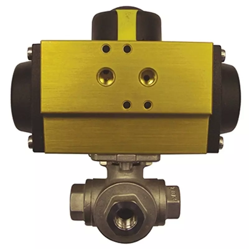 RS PRO Pneumatic Actuated Valve 800 PSI Max Pressure 3 Way Ball Valve 316 Stainless Steel 1.5 Inch, 7998787