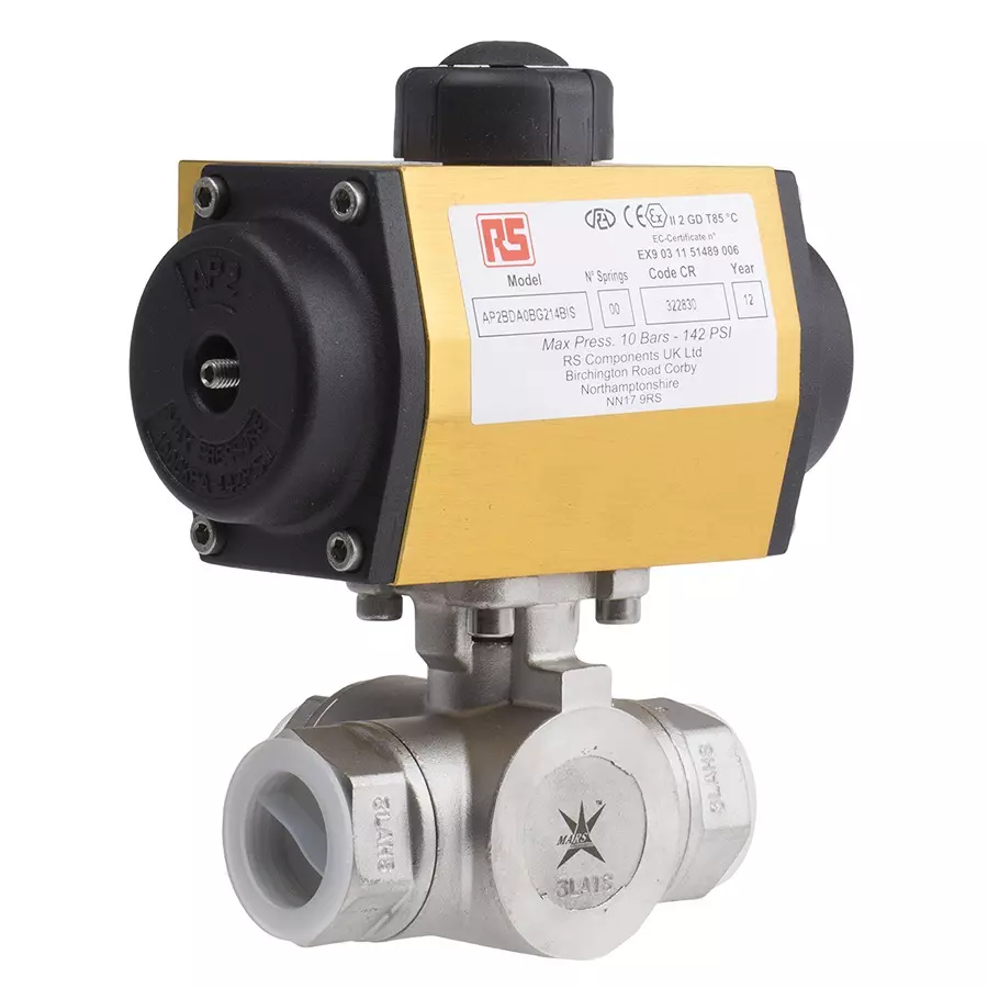RS PRO Pneumatic Actuated Valve 1000 psi Max Pressure Bore with Pneumatic Actuator Double Acting, 7998768