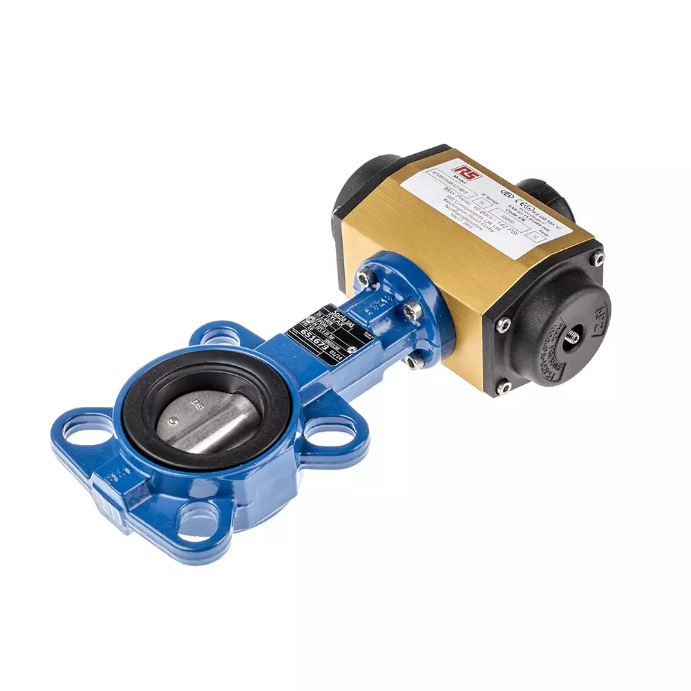 RS PRO Pneumatic Actuated Valve 16 bar Max Pressure Wafer Pattern Butterfly, 7998799