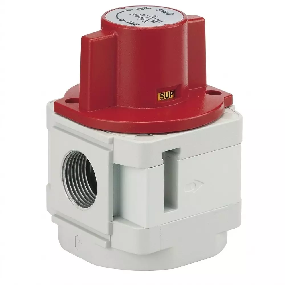 SMC Pressure Relief Valve Single Action Resin Handle and 1/4 inch (6.35 mm) Port Size, VHS20-02-D