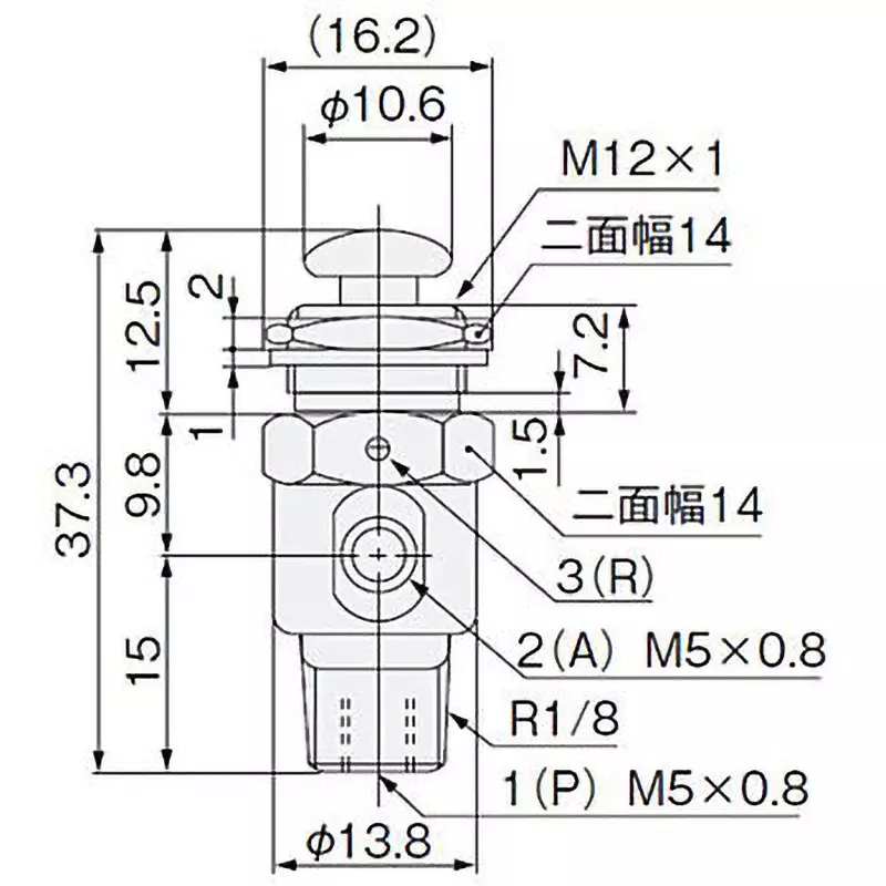 KOGANEI 1.35 MPa 3 (Normally Closed) Ports M5x0.8 Pipe Connection TAC Valve, 3P